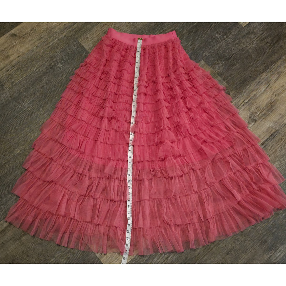 Women's Pink Tiered Ruffle Tulle Midi Skirt Size S Elastic Waist Balletcore NWOT - Picture 3 of 5